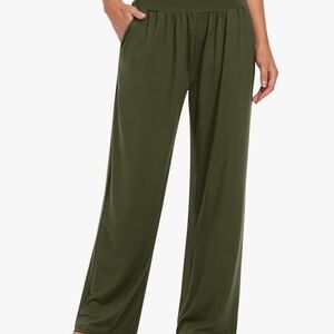 Women's Olive Green Wide Leg Comfy Pants Casual Loose Yoga High Waisted